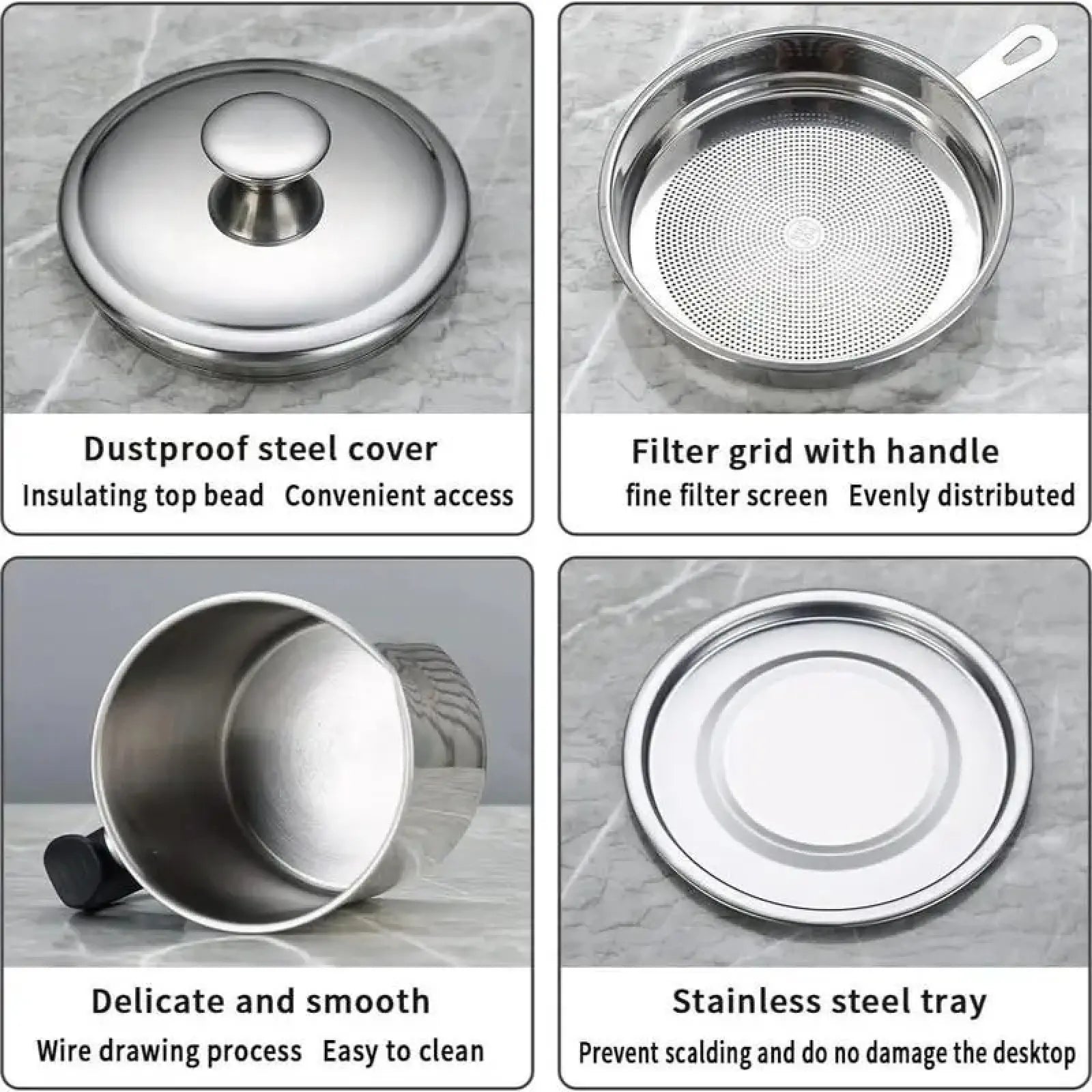 Modern Stainless Steel Oil Dispenser with Tray and Lid, Includes Filter, Ideal for Bacon Grease and Cooking Oil Storage, Kitchen Utensils and Gadgets