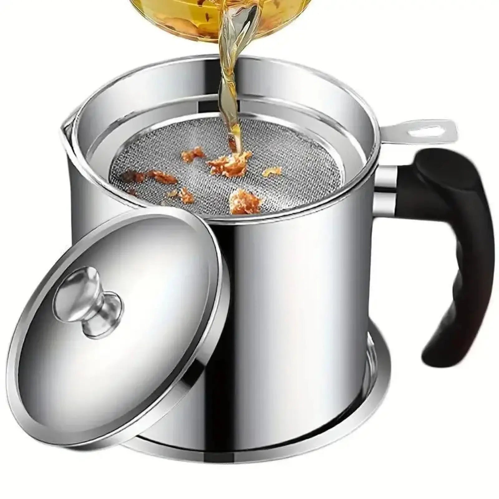 Modern Stainless Steel Oil Dispenser with Tray and Lid, Includes Filter, Ideal for Bacon Grease and Cooking Oil Storage, Kitchen Utensils and Gadgets