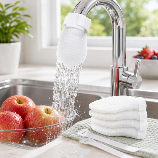 PureFlow Cotton Faucet Filter Bags – 50-Piece Disposable Water Sediment Filter Socks with Fastening Straps for Kitchen & Bathroom