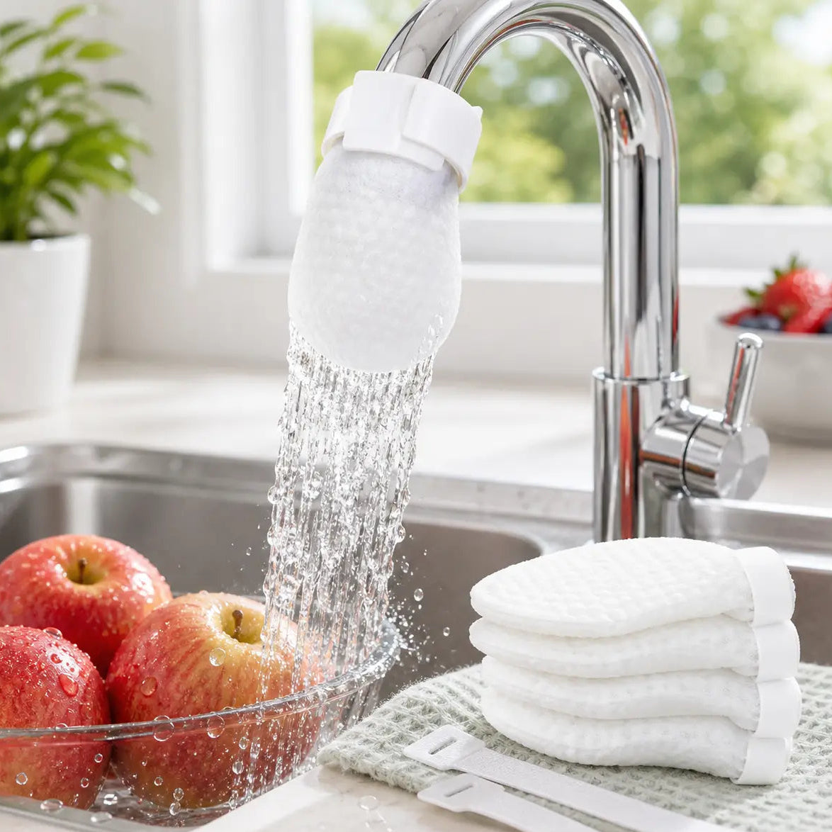 PureFlow Cotton Faucet Filter Bags – 50-Piece Disposable Water Sediment Filter Socks with Fastening Straps for Kitchen & Bathroom