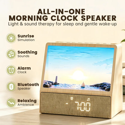 AuraWake Sunrise Wake-Up Light Clock – Intelligent Sound & Light Alarm Clock with Natural White Noise Modes for Sleep
