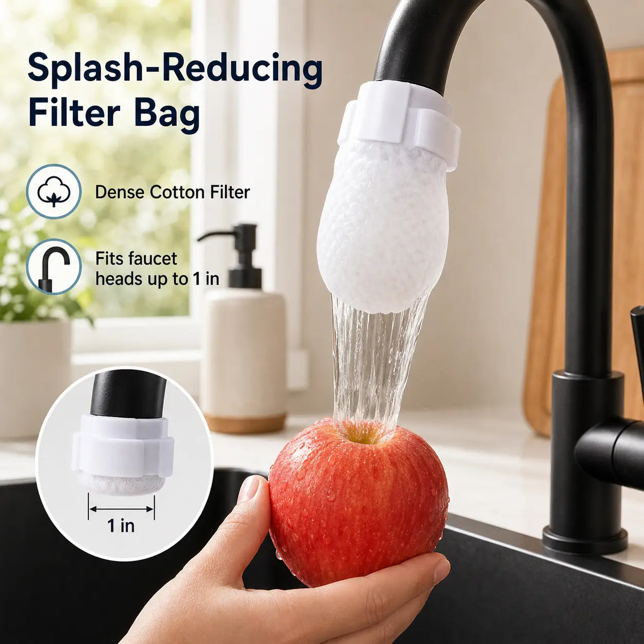 PureFlow Cotton Faucet Filter Bags – 50-Piece Disposable Water Sediment Filter Socks with Fastening Straps for Kitchen & Bathroom