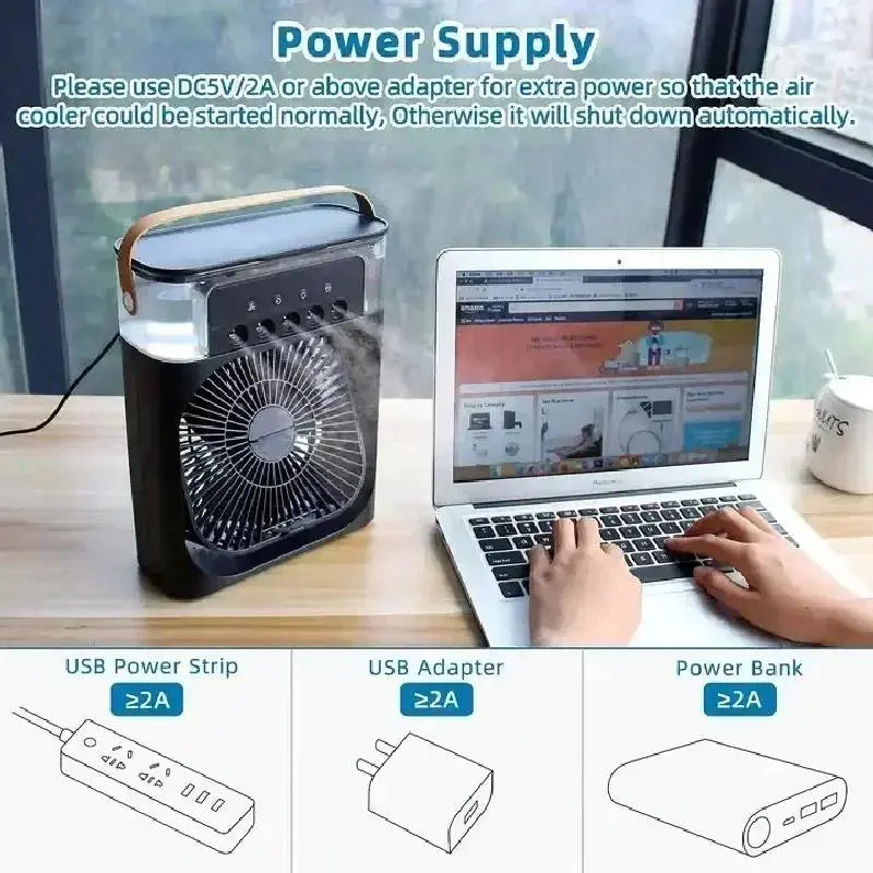 AeroBreeze 3-in-1 Portable Mini Air Cooler – Desktop Cooling Fan, Air Humidifier & LED Night Light for Home & Office