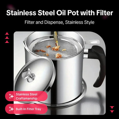 Modern Stainless Steel Oil Dispenser with Tray and Lid, Includes Filter, Ideal for Bacon Grease and Cooking Oil Storage, Kitchen Utensils and Gadgets