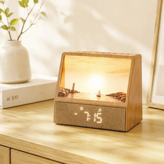 AuraWake Sunrise Wake-Up Light Clock – Intelligent Sound & Light Alarm Clock with Natural White Noise Modes for Sleep
