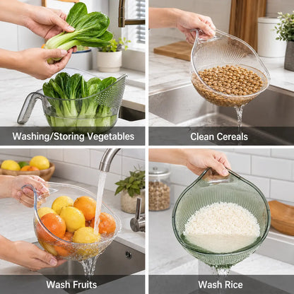 AquaRinse Multifunctional Rice Strainer Bowl – Aesthetic Plastic Colander with Handle for Washing Vegetables & Draining Fruits