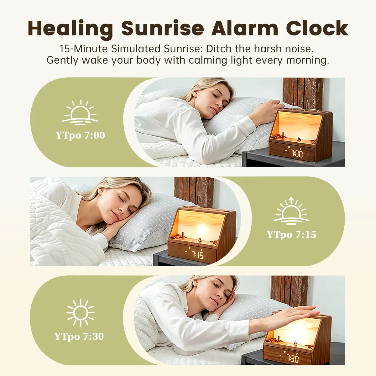 AuraWake Sunrise Wake-Up Light Clock – Intelligent Sound & Light Alarm Clock with Natural White Noise Modes for Sleep