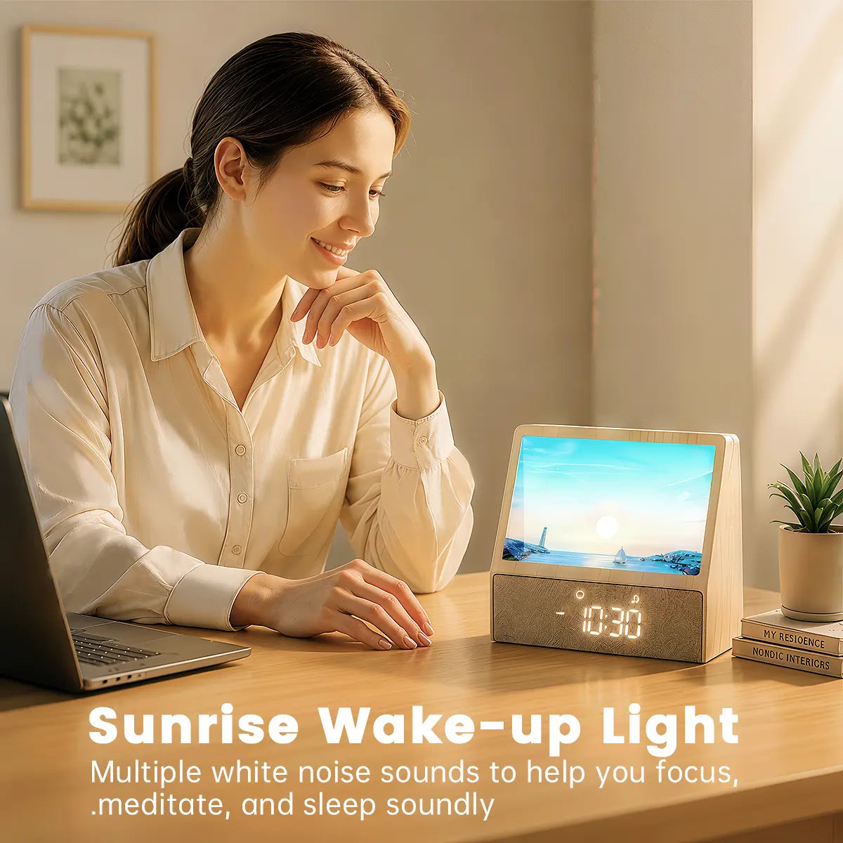 AuraWake Sunrise Wake-Up Light Clock – Intelligent Sound & Light Alarm Clock with Natural White Noise Modes for Sleep