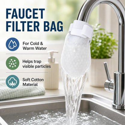 PureFlow Cotton Faucet Filter Bags – 50-Piece Disposable Water Sediment Filter Socks with Fastening Straps for Kitchen & Bathroom