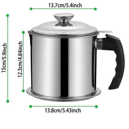 Modern Stainless Steel Oil Dispenser with Tray and Lid, Includes Filter, Ideal for Bacon Grease and Cooking Oil Storage, Kitchen Utensils and Gadgets